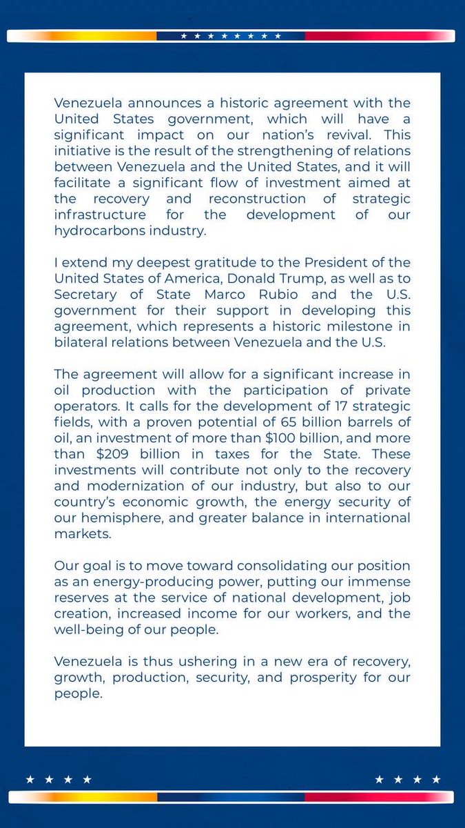 Venezuela Announces 'Historic Agreement' With United States