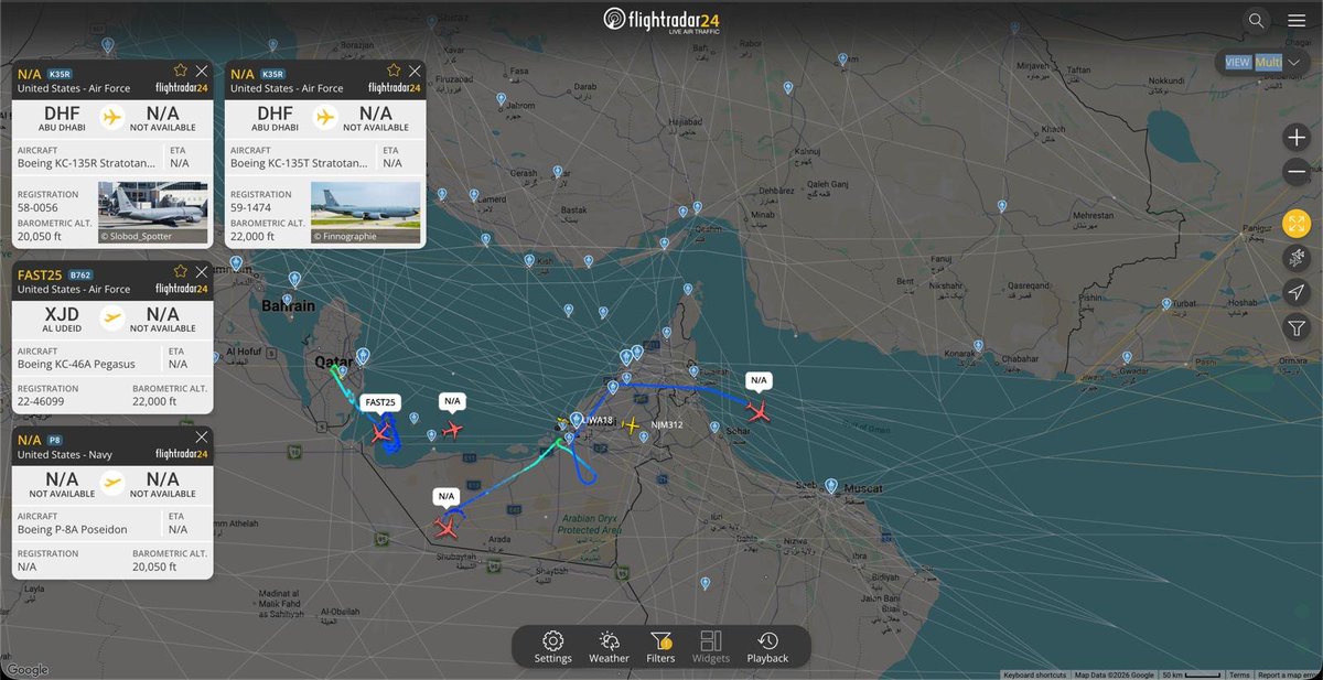 U.S. Tanker and Surveillance Aircraft Reported Near Persian Gulf
