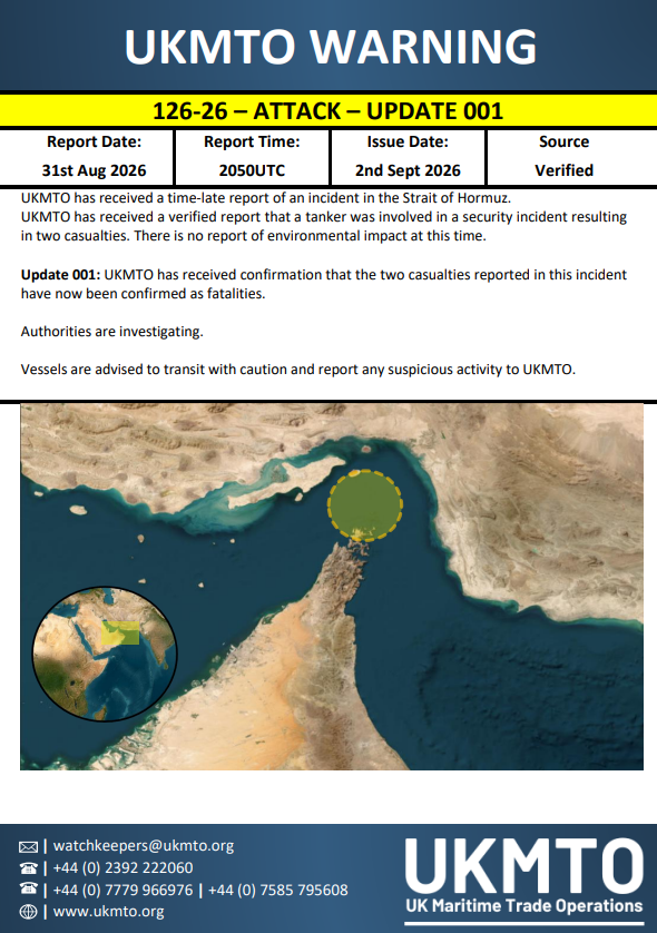 Sh1n Reposts UKMTO Warning 126-26 Update 001