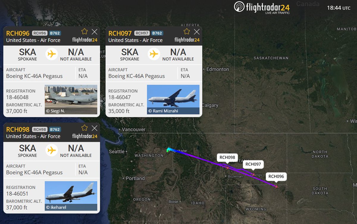 Three KC-46A Tankers Outbound From Fairchild AFB