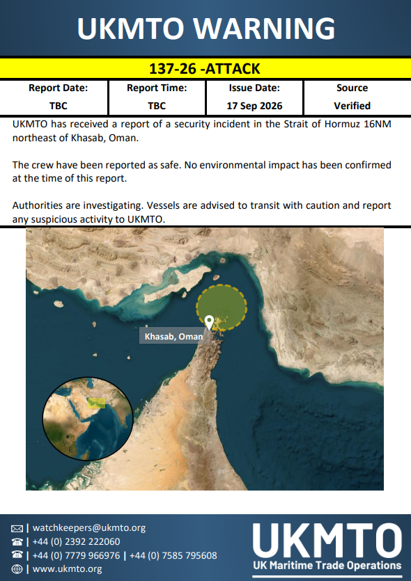 UKMTO Issues Maritime Security Warning 137-26