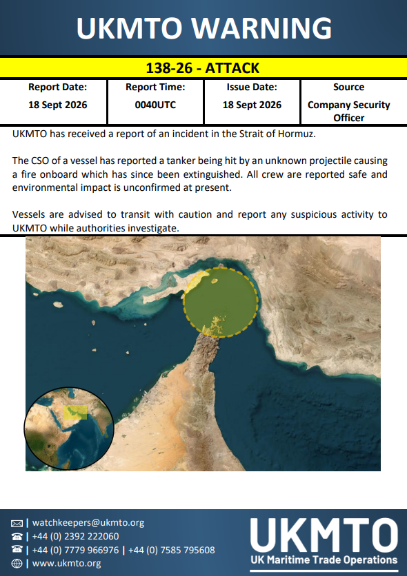 UKMTO Issues Maritime Security Warning 138-26