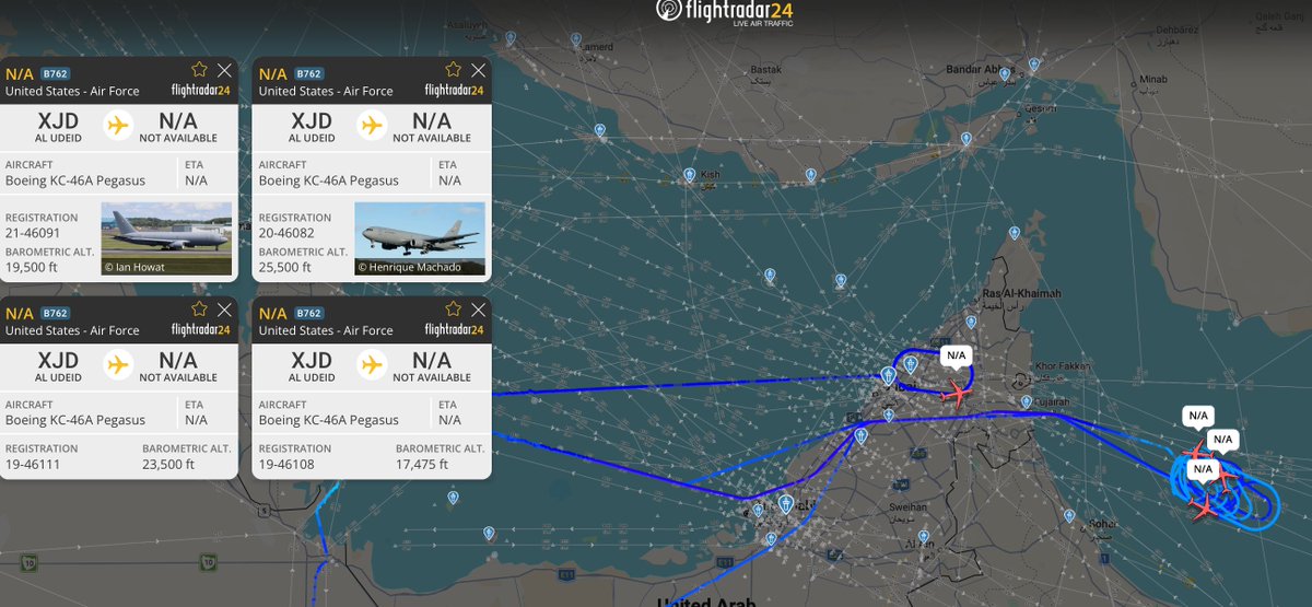 Four USAF Tankers Conduct Aerial Refueling Over Gulf of Oman and UAE