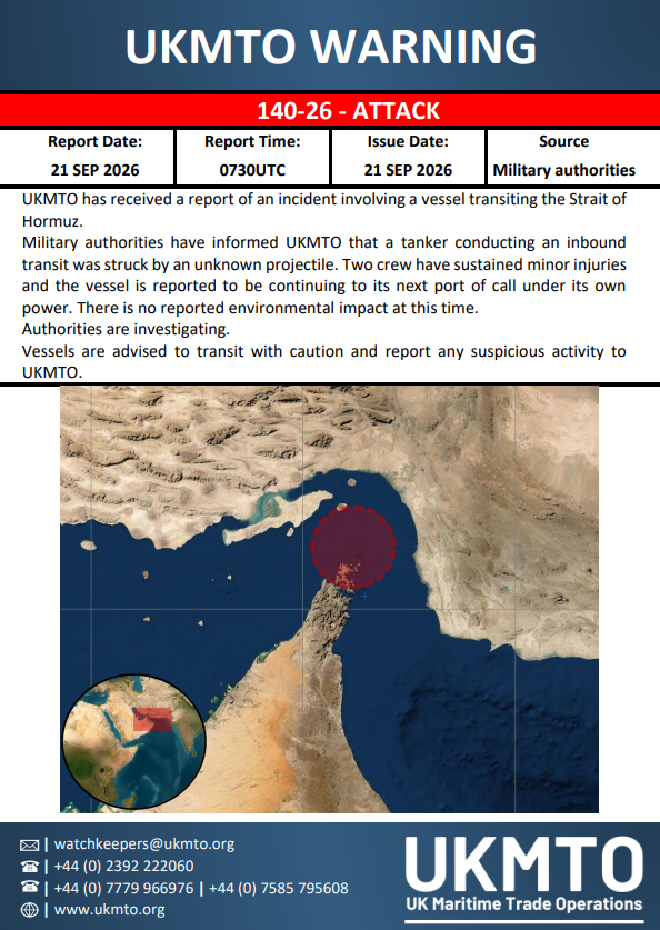 UKMTO Publishes Maritime Security Warning 140-26