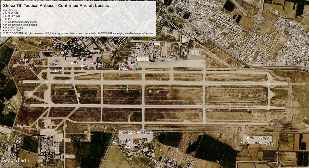 GEOIMINT Reports Visually Confirmed Aircraft Losses at Iran's 7th Tactical Airbase