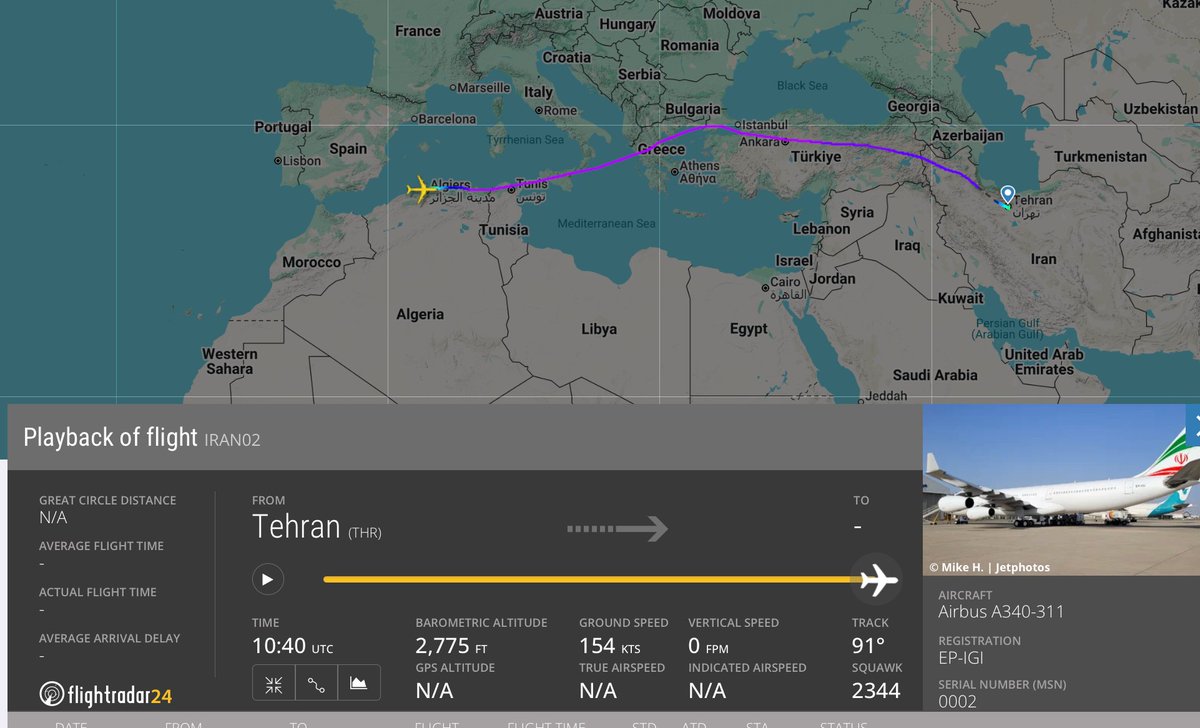 Iranian President Masoud Pezeshkian’s Plane Lands in Algiers