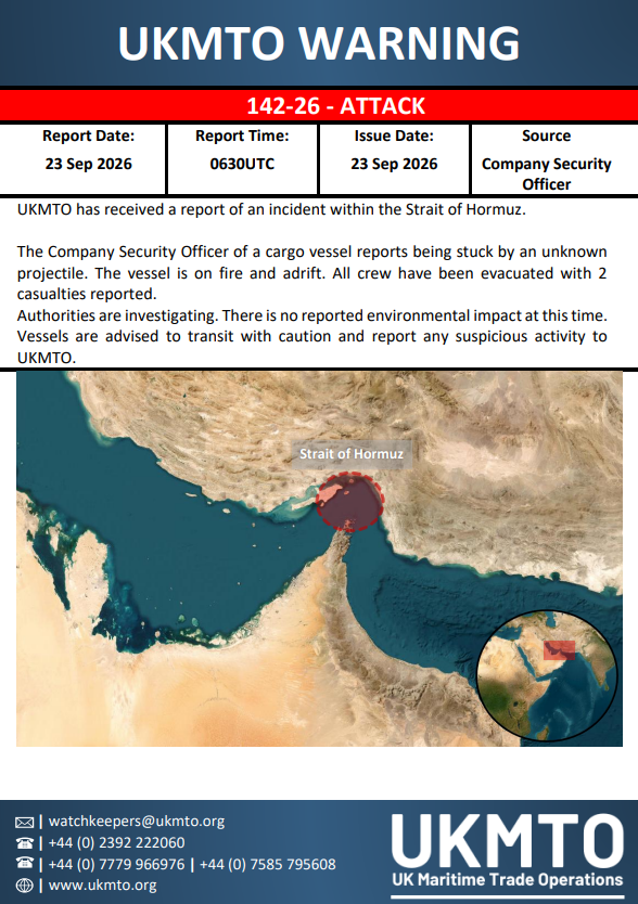 UKMTO Publishes Warning 142-26