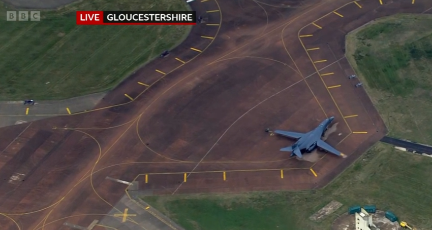 A media helicopter is operating over RAF Fairford, and the footage shows the B-1B Lancers and their actual positions not the smartest thing to be broadcasting during an ongoing security incident.