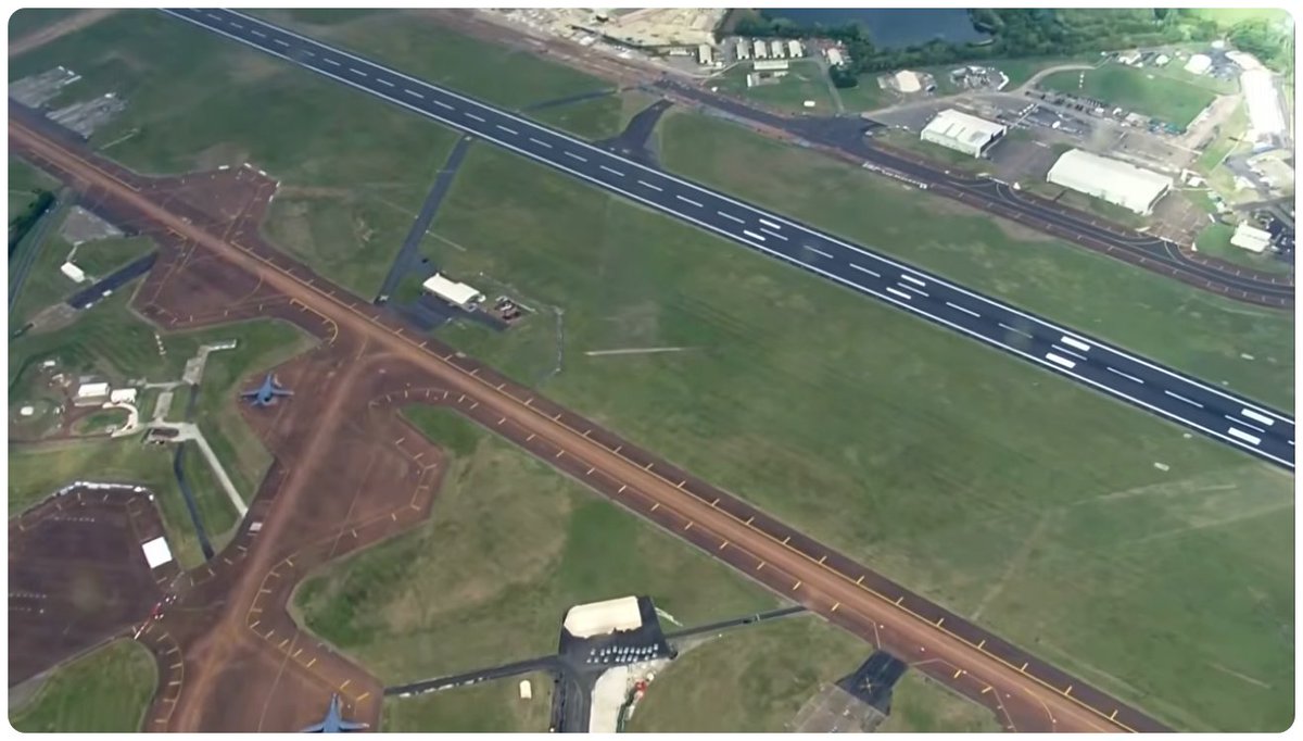 A media helicopter is operating over RAF Fairford, and the footage shows the B-1B Lancers and their actual positions not the smartest thing to be broadcasting during an ongoing security incident.