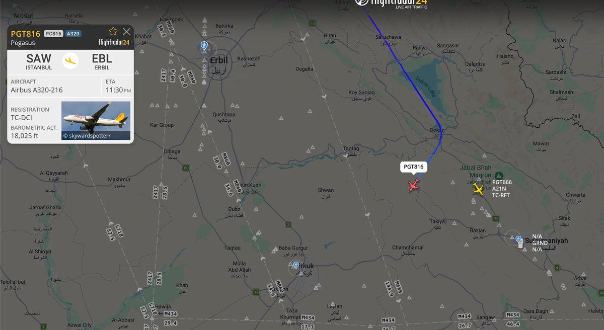 Pegasus' 816 did not land in Erbil, seemingly descending for Kirkuk #Iraq 🇮🇶