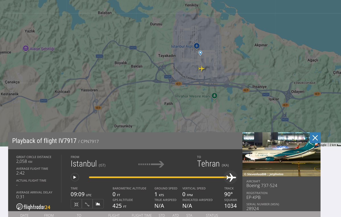 Caspian Airlines Boeing 737 EP-KPB Reportedly Seized at Istanbul Airport
