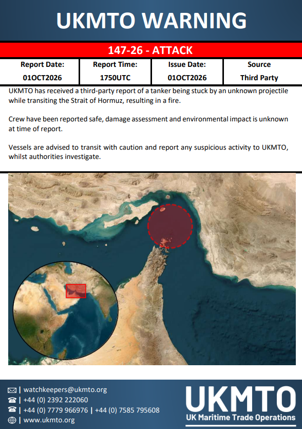 UKMTO Issues Maritime Warning 147-26