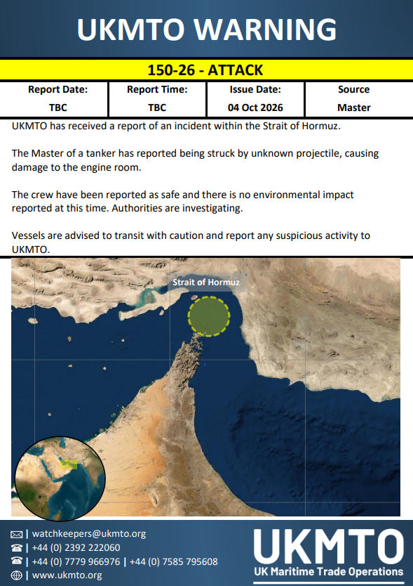 UKMTO Issues Maritime Security Warning 150-26