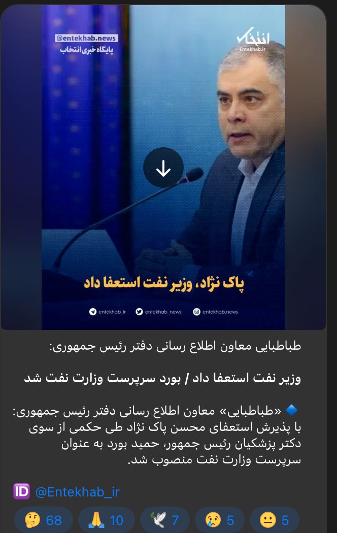 Iranian Oil Minister Mohsen Paknejad Resigns