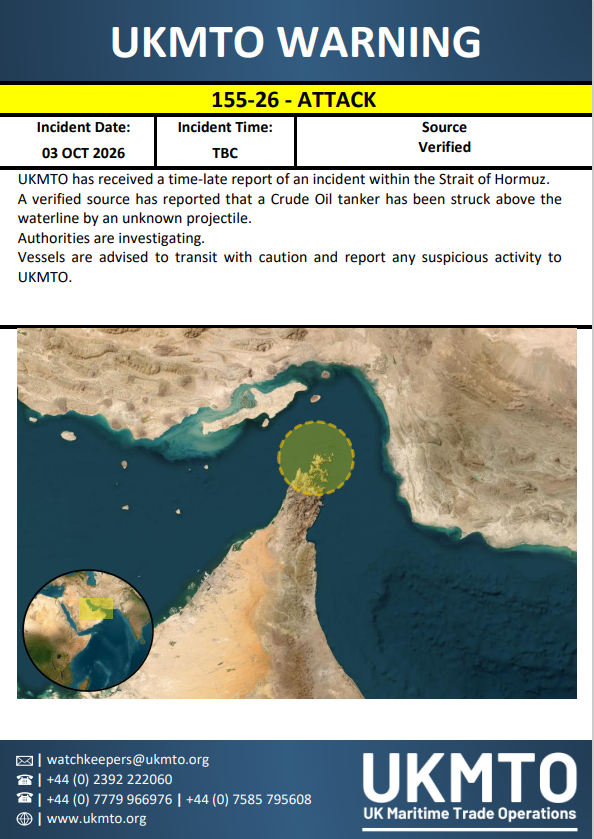 UKMTO Publishes Maritime Security Warning 155-26