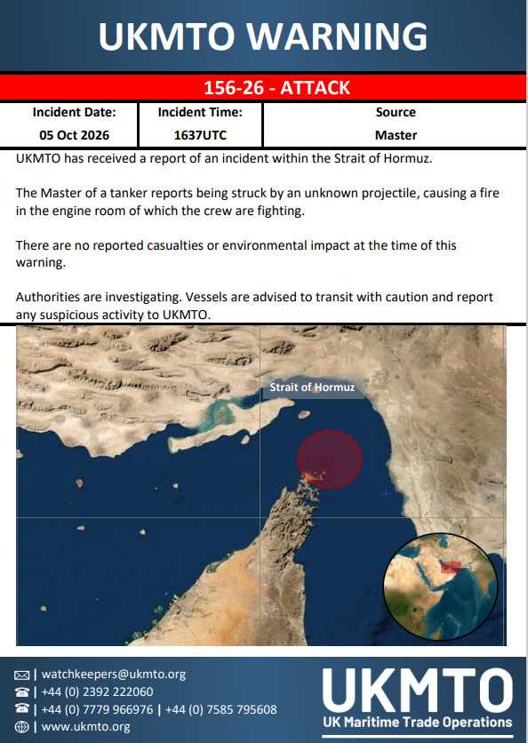 UKMTO Publishes Maritime Security Warning 156-26