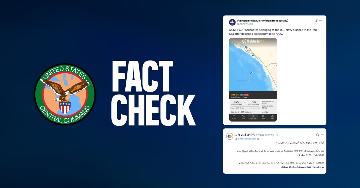 CENTCOM Denies Report of U.S. Navy MH-60R Crash in Red Sea