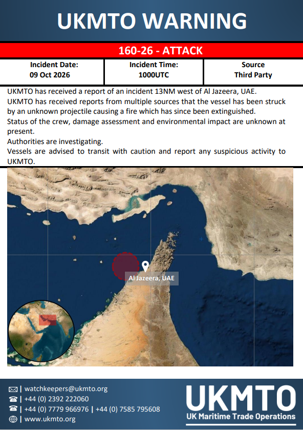 UKMTO Issues Maritime Security Warning 160-26