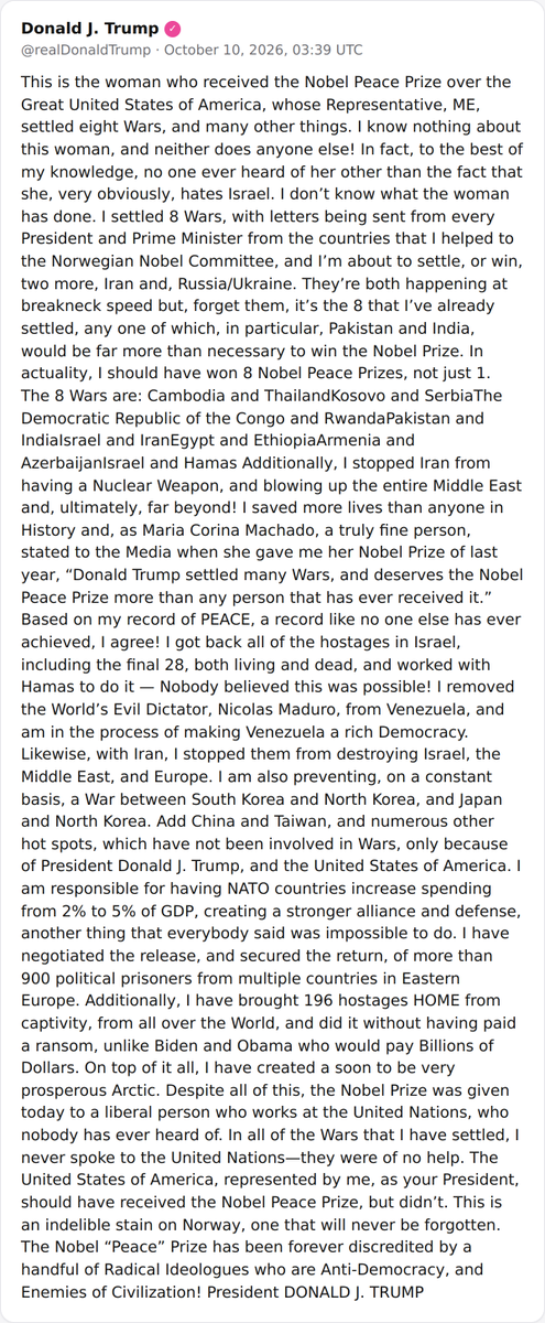 POTUS: "This is the woman who received the Nobel Peace Prize over the Great United States…