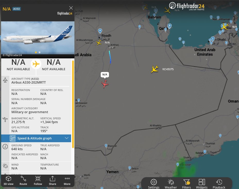 RSAF MRTT Appears Headed for Aerial Refueling Mission in Southern Saudi Arabia