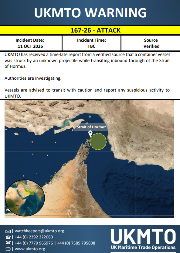 UKMTO Issues Maritime Security Warning 167-26