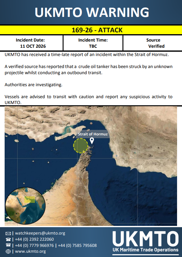 UKMTO Publishes Maritime Security Warning 169-26