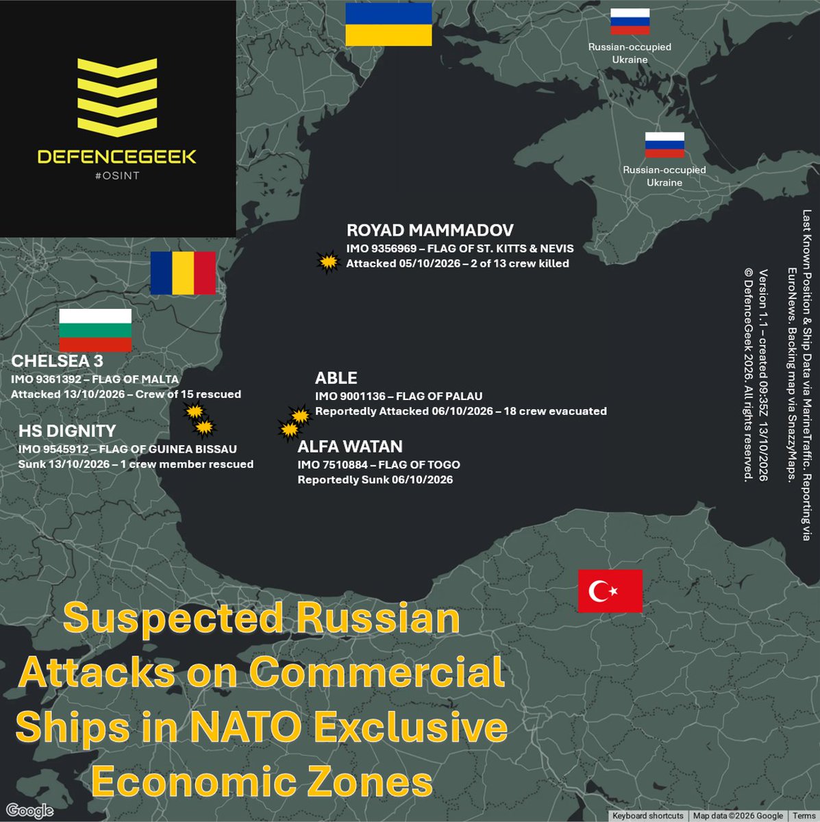 Suspected Russian UAV and USV Attacks on Five Black Sea Cargo Ships