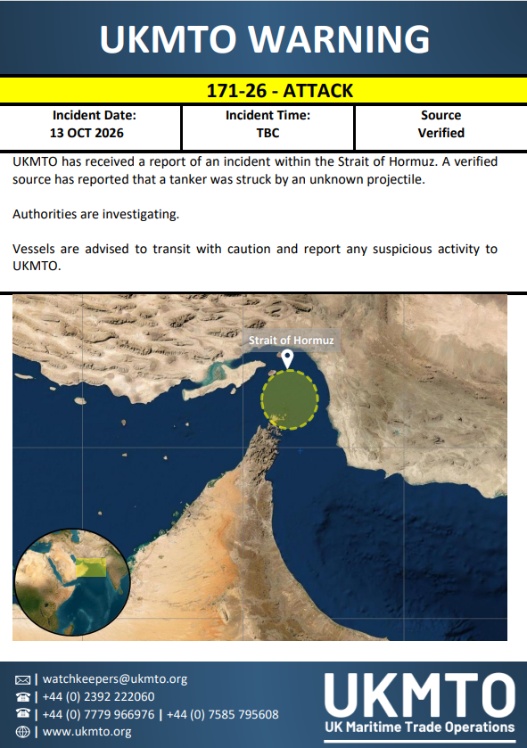 UKMTO Publishes Maritime Security Warning 171-26