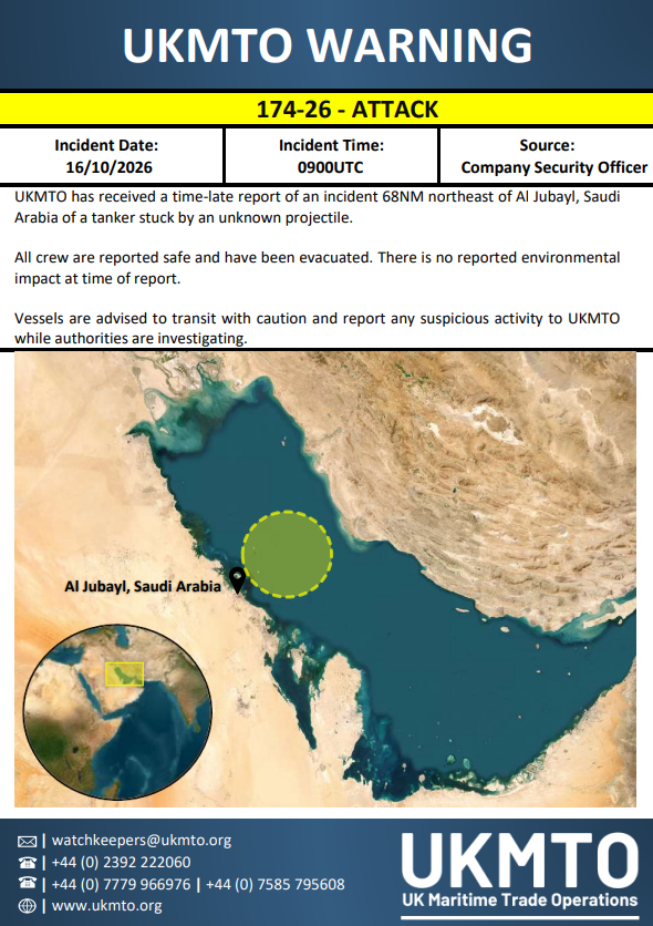 UKMTO Publishes Maritime Security Warning 174-26