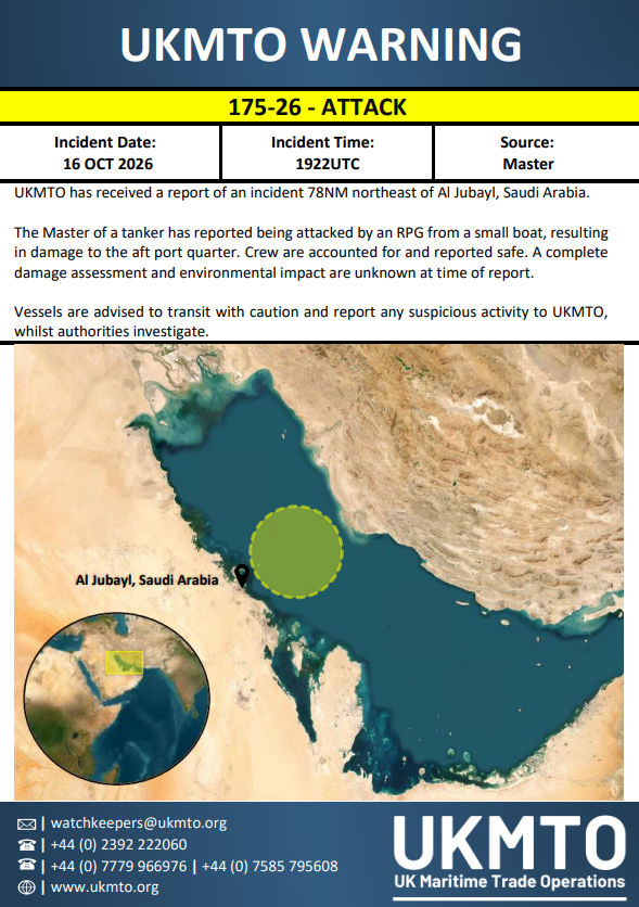 UKMTO Publishes Maritime Security Warning 175-26
