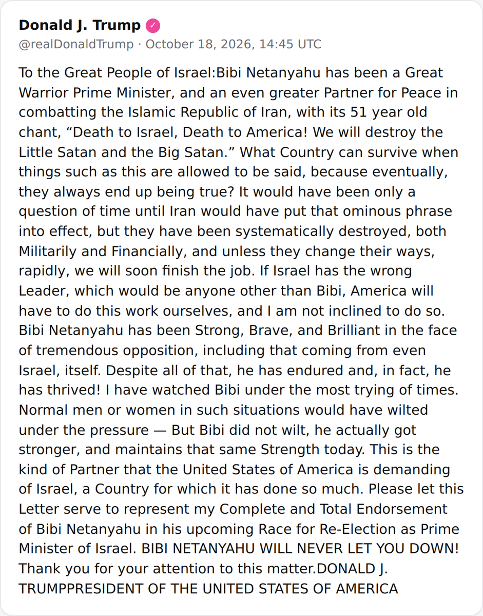President Trump Endorses Netanyahu for Re-Election