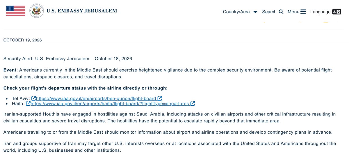 U.S. State Department Issues Security Warnings for Eight Middle East Countries