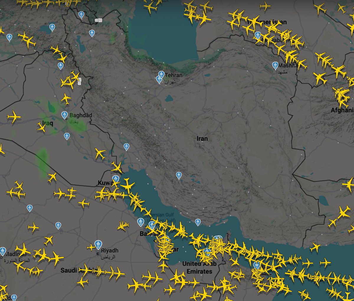 Iran FIR at 2220Z: Tonight Compared With Last Night