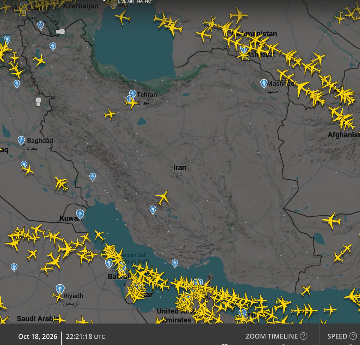 Figure 1: Iran FIR @ 2220Z Tonight
Figure 2: Iran FIR @ 2220Z Last night
#Iran