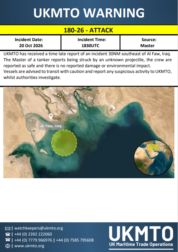 UKMTO Posts Maritime Security Warning 180-26