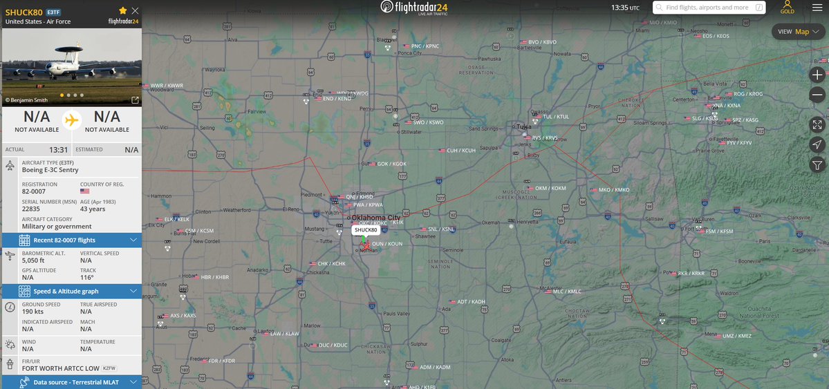 E-3 Sentry 82-0007 Heads to ETAR via KBGR