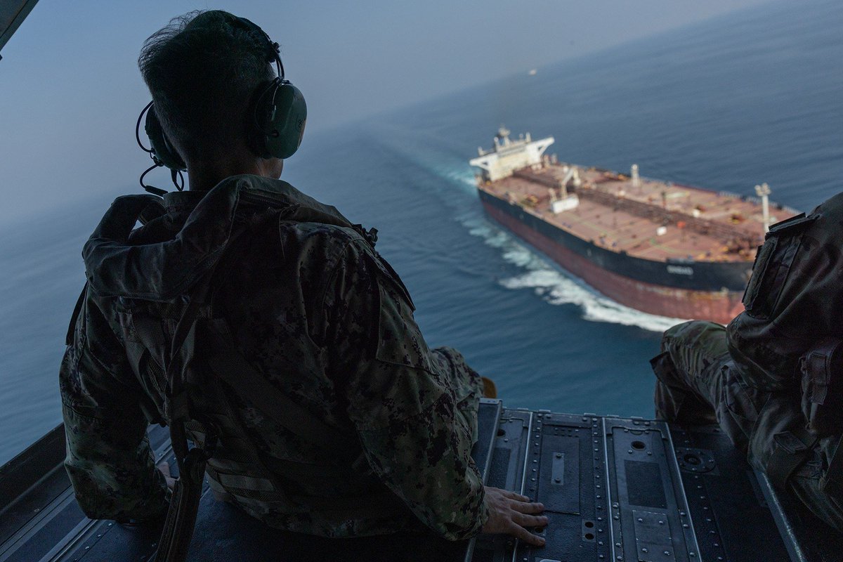On the left: Secretary of #Iran's regime's SNSC Mohsen Rezaei telling state media in September that “the Strait of Hormuz is completely closed."
On the right: U.S. Central Command Commander Admiral Brad Cooper visiting the Strait of Hormuz on Sunday, with CENTCOM announcing it helped regional partners export more than 1.5 billion barrels of crude oil since the summer.