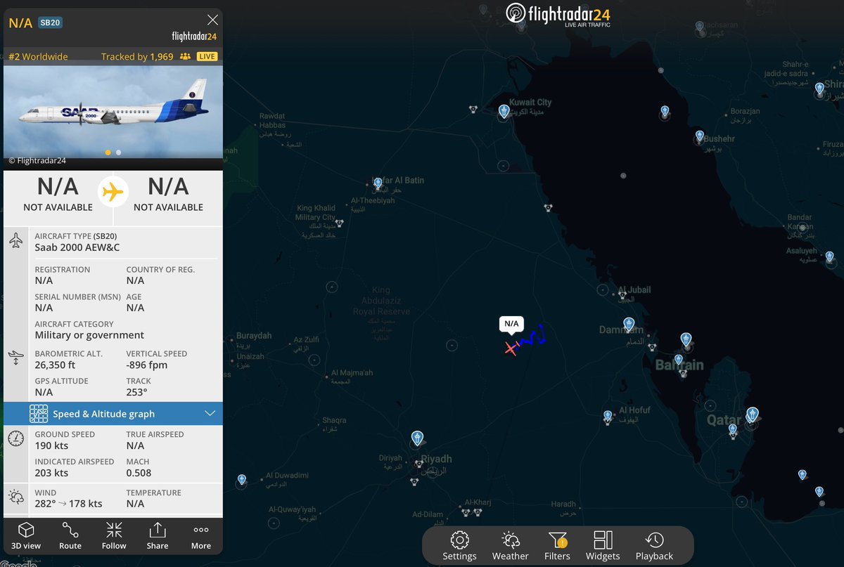 RSAF AEW&C Aircraft Airborne Over Eastern Saudi Arabia