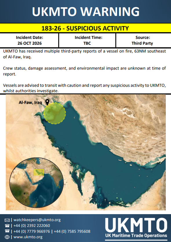 UKMTO Issues Maritime Security Warning 183-26