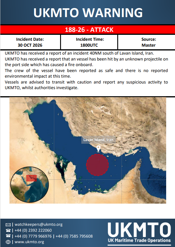 UKMTO Issues Maritime Warning 188-26