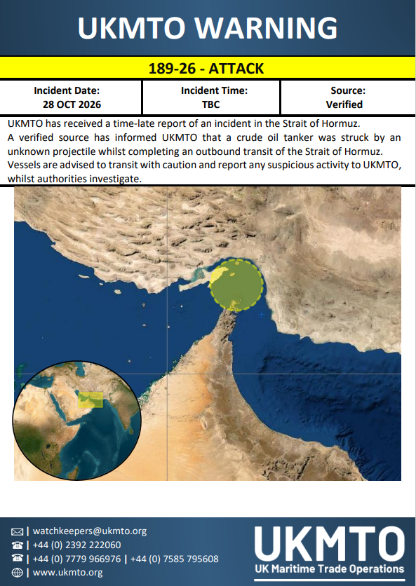 UKMTO Issues Maritime Security Warning 189-26